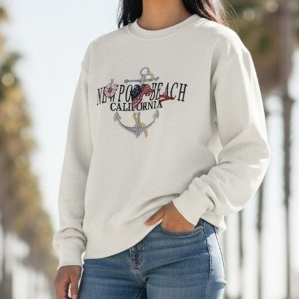Top Threads Newport Beach California Embroidered Sweatshirt Nautical Vintage L